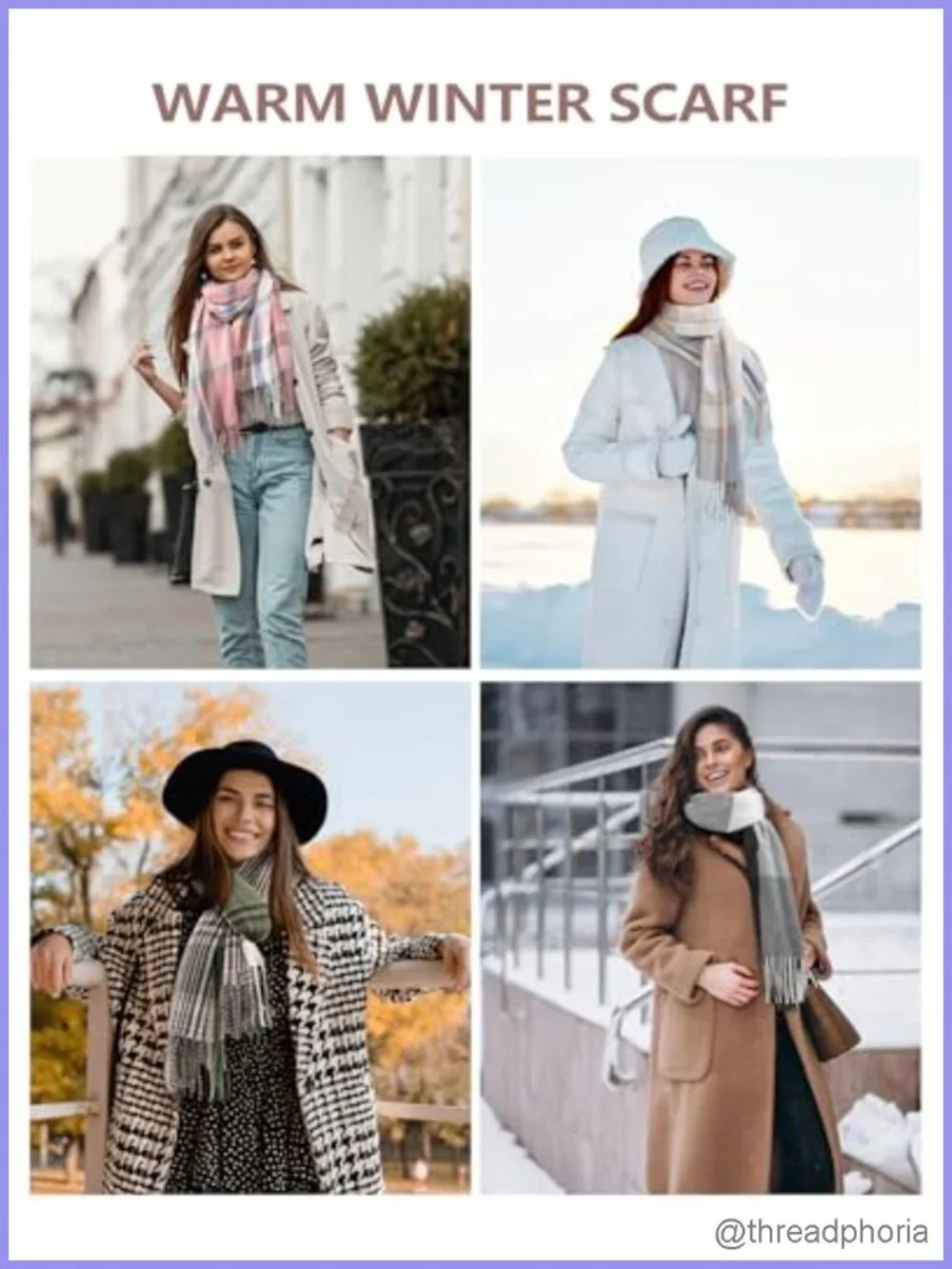 Cozy Plaid Winter Scarf for Women, Soft Acrylic Wrap Shawl Blanket